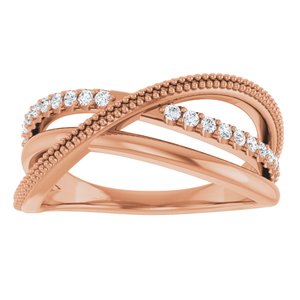 14K Rose Gold 1/5 CTW Natural Diamond Criss-Cross Ring