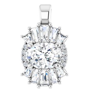 14K White Gold Natural White Sapphire & 1/3 CTW Natural Diamond Pendant