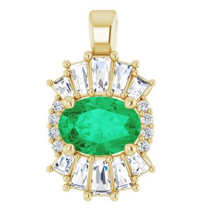 14K Yellow Gold Natural Emerald & 1/3 CTW Natural Diamond Pendant