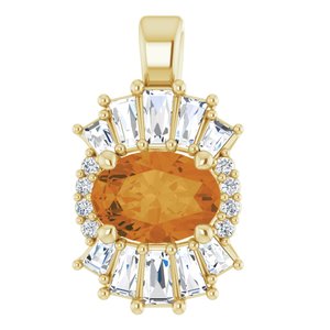 14K Yellow Gold Natural Citrine & 1/3 CTW Natural Diamond Pendant