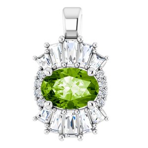 Sterling Silver Natural Peridot & 1/3 CTW Natural Diamond Pendant