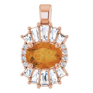 14K Rose Gold Natural Citrine & 1/3 CTW Natural Diamond Pendant