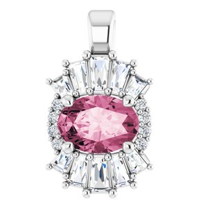 Platinum Natural Pink Tourmaline & 1/3 CTW Natural Diamond Pendant