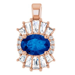 14K Rose Gold Natural Blue Sapphire & 1/3 CTW Natural Diamond Pendant