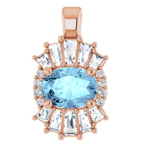 14K Rose Gold Natural Aquamarine & 1/3 CTW Natural Diamond Pendant