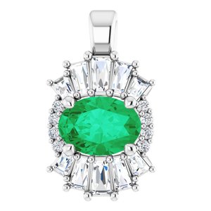 Platinum Natural Emerald & 1/3 CTW Natural Diamond Pendant