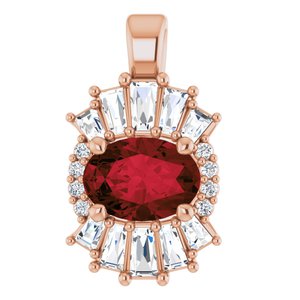 14K Rose Gold Natural Mozambique Garnet & 1/3 CTW Natural Diamond Pendant