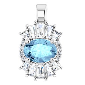Platinum Natural Aquamarine & 1/3 CTW Natural Diamond Pendant