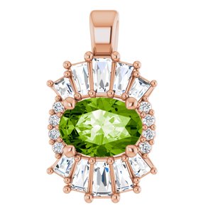 14K Rose Gold Natural Peridot & 1/3 CTW Natural Diamond Pendant