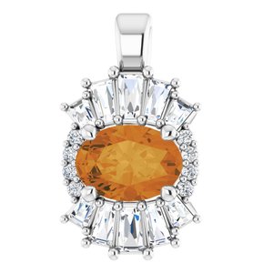 Platinum Natural Citrine & 1/3 CTW Natural Diamond Pendant