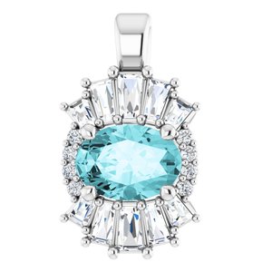 Sterling Silver Natural Blue Zircon & 1/3 CTW Natural Diamond Pendant