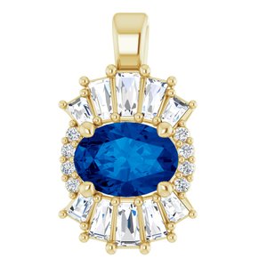 14K Yellow Gold Natural Blue Sapphire & 1/3 CTW Natural Diamond Pendant