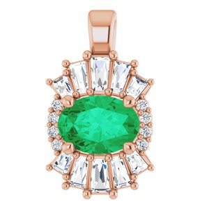 14K Rose Gold Natural Emerald & 1/3 CTW Natural Diamond Pendant