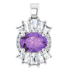 Platinum Natural Amethyst & 1/3 CTW Natural Diamond Pendant