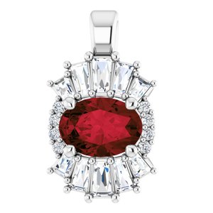 Platinum Natural Mozambique Garnet & 1/3 CTW Natural Diamond Pendant