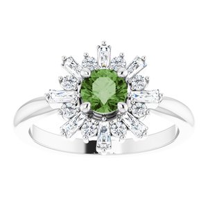 Platinum Natural Green Tourmaline & 3/8 CTW Natural Diamond Ring