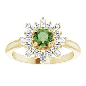 14K Yellow Gold Natural Green Tourmaline & 3/8 CTW Natural Diamond Ring