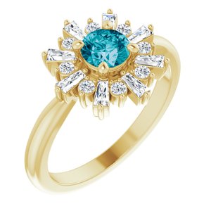 14K Yellow Gold Natural London Blue Topaz & 3/8 CTW Natural Diamond Ring