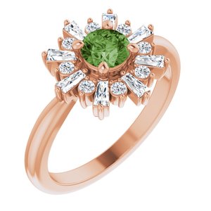 14K Rose Gold Natural Green Tourmaline & 3/8 CTW Natural Diamond Ring
