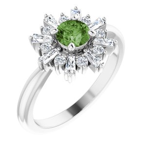Platinum Natural Green Tourmaline & 3/8 CTW Natural Diamond Ring