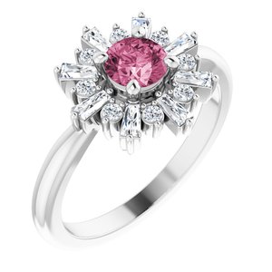 Sterling Silver Natural Pink Tourmaline & 3/8 CTW Natural Diamond Ring