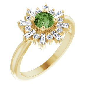 14K Yellow Gold Natural Green Tourmaline & 3/8 CTW Natural Diamond Ring