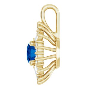 14K Yellow Gold Natural Blue Sapphire & 1/3 CTW Natural Diamond Pendant