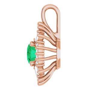 14K Rose Gold Natural Emerald & 1/3 CTW Natural Diamond Pendant