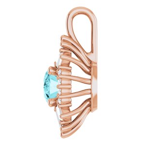 14K Rose Gold Natural Blue Zircon & 1/3 CTW Natural Diamond Pendant