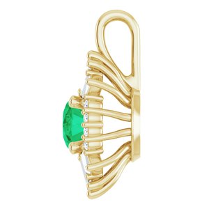 14K Yellow Gold Natural Emerald & 1/3 CTW Natural Diamond Pendant