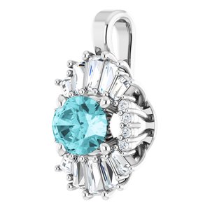 Platinum Natural Blue Zircon & 1/3 CTW Natural Diamond Pendant