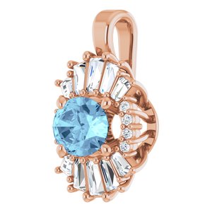 14K Rose Gold Natural Aquamarine & 1/3 CTW Natural Diamond Pendant