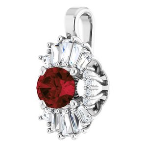 Platinum Natural Mozambique Garnet & 1/3 CTW Natural Diamond Pendant