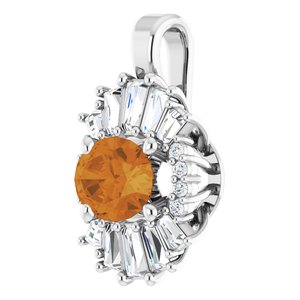 14K White Gold Natural Citrine & 1/3 CTW Natural Diamond Pendant
