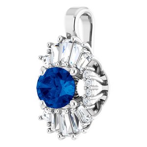 14K White Gold Natural Blue Sapphire & 1/3 CTW Diamond Pendant