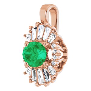 14K Rose Gold Natural Emerald & 1/3 CTW Natural Diamond Pendant