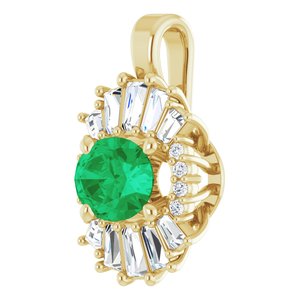 14K Yellow Gold Natural Emerald & 1/3 CTW Natural Diamond Pendant