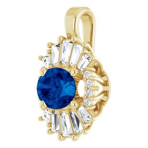14K Yellow Gold Natural Blue Sapphire & 1/3 CTW Natural Diamond Pendant