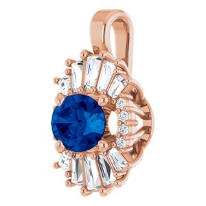 14K Rose Gold Natural Blue Sapphire & 1/3 CTW Natural Diamond Pendant