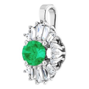 Sterling Silver Natural Emerald & 1/3 CTW Natural Diamond Pendant