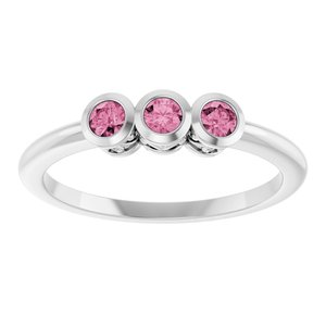 Platinum Natural Pink Tourmaline Three-Stone Ring
