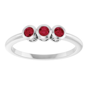 Platinum Natural Ruby Three-Stone Ring