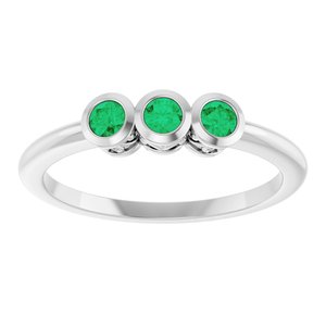 Platinum Natural Emerald Three-Stone Ring
