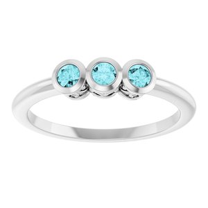 Platinum Natural Blue Zircon Three-Stone Ring