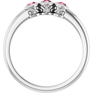 Platinum Natural Pink Tourmaline Three-Stone Ring