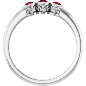 Platinum Natural Mozambique Garnet Three-Stone Ring