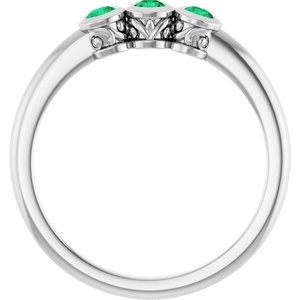 Platinum Natural Emerald Three-Stone Ring
