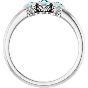 Platinum Natural Blue Zircon Three-Stone Ring