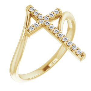 14K Yellow Gold 1/8 CTW Natural Diamond Cross Ring