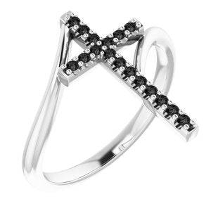 Platinum 1/8 CTW Natural Black Diamond Cross Ring